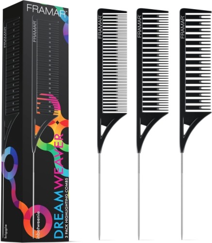 Set da 3 di pettini FRAMAR Dreamweaver neri per highlighter, per capelli a coda di topo con coda in metallo a spillo 0