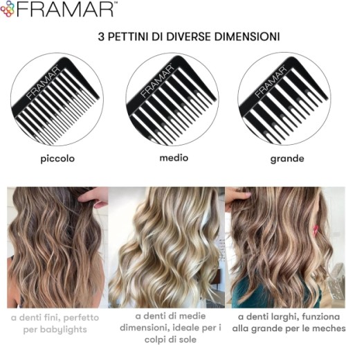 Set da 3 di pettini FRAMAR Dreamweaver neri per highlighter, per capelli a coda di topo con coda in metallo a spillo 1